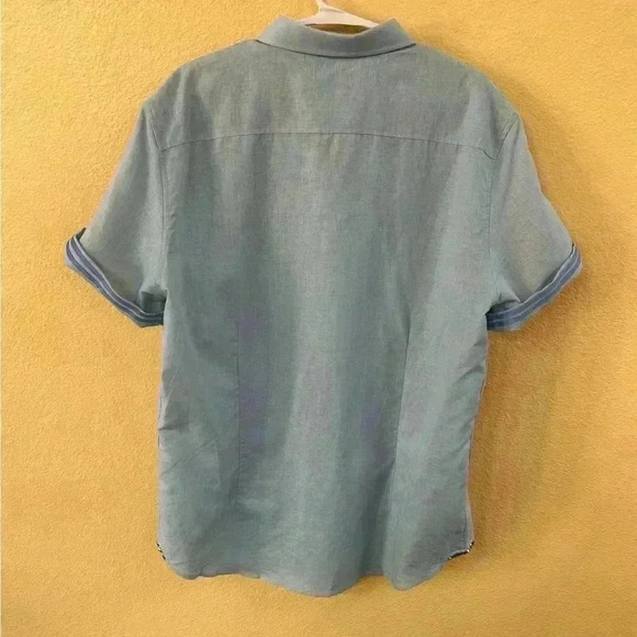 Robert Graham “Peterson” Lt. Blue Short Sleeve Button Up Linen/Cotton Shirt 2XL - Picture 5 of 12